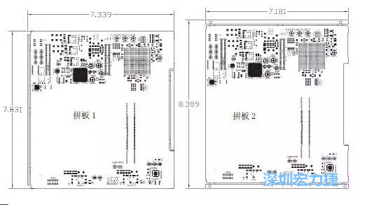 如圖11所示在兩種拼板中PCB單元的邊條位置不同，拼板1中邊條在長邊方向，而拼板2中邊條在短邊方向-深圳宏力捷