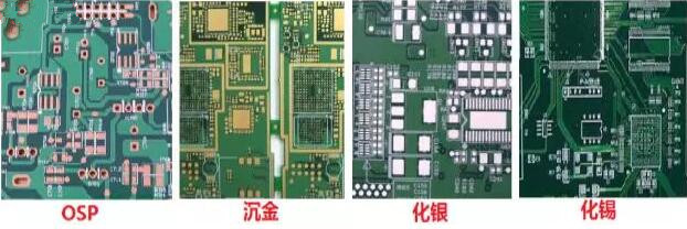 表面工藝分：熱風整平，沉金， 化銀， 化錫， OSP 等幾種表面工藝